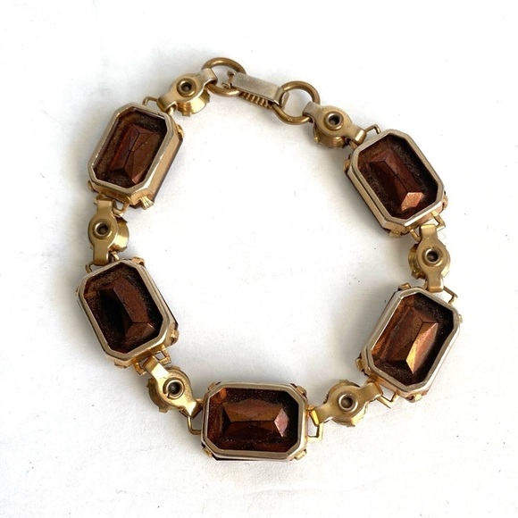 Vintage Root Beer Brown Rhinestone Bracelet Iridescent Aurora Borealis Crystal - Picture 6 of 8